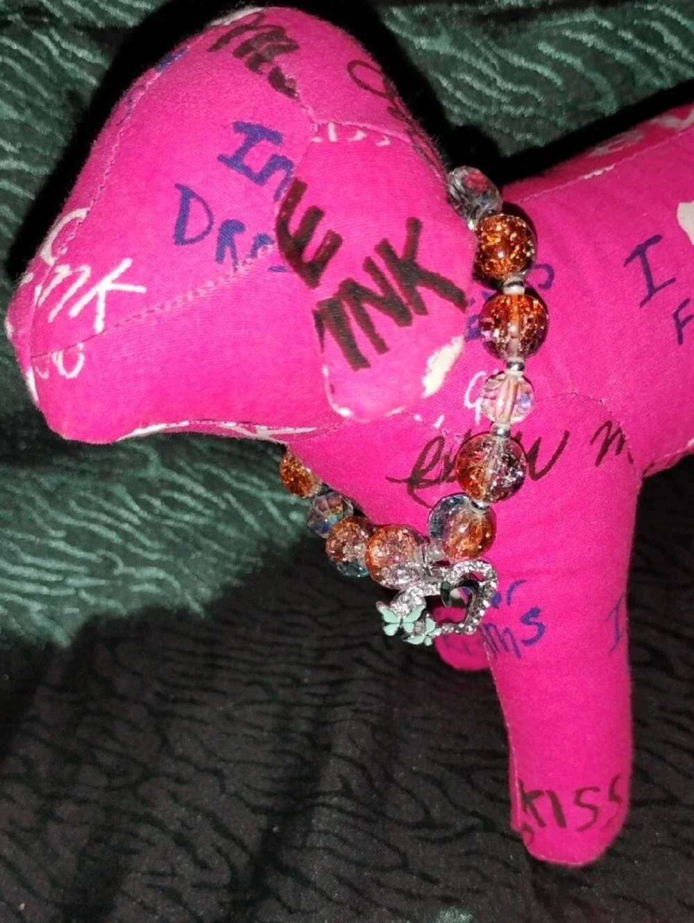 PINK Victoria's Secret Hot Pink Logo Print Plush Dog  Htf